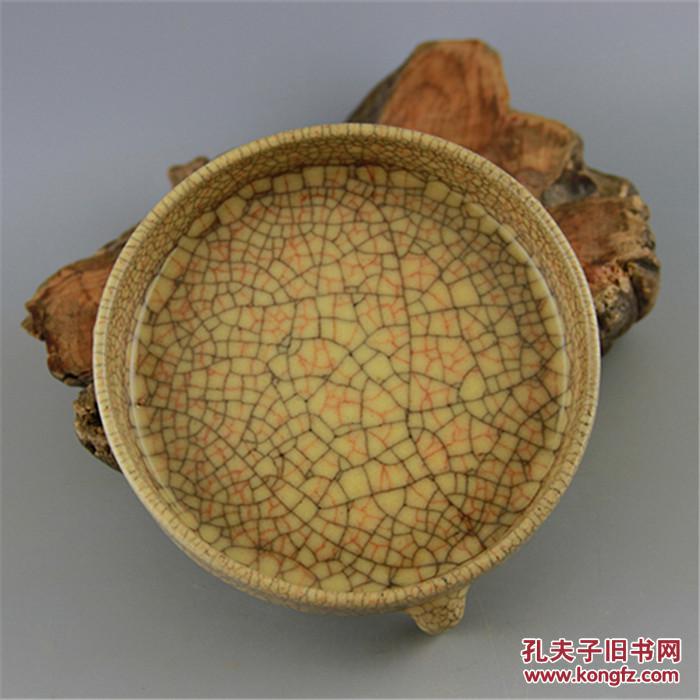 哥窑金丝铁线支钉三足洗