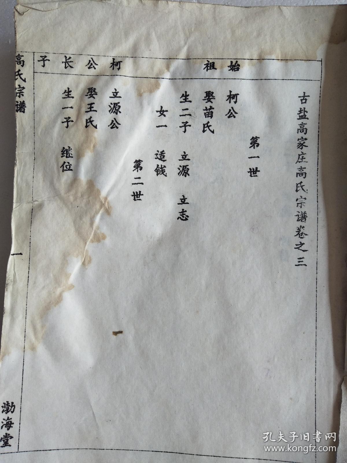 提供资料信息服务高氏宗谱渤海堂古盐高家庄柯公支五本九卷16开900页