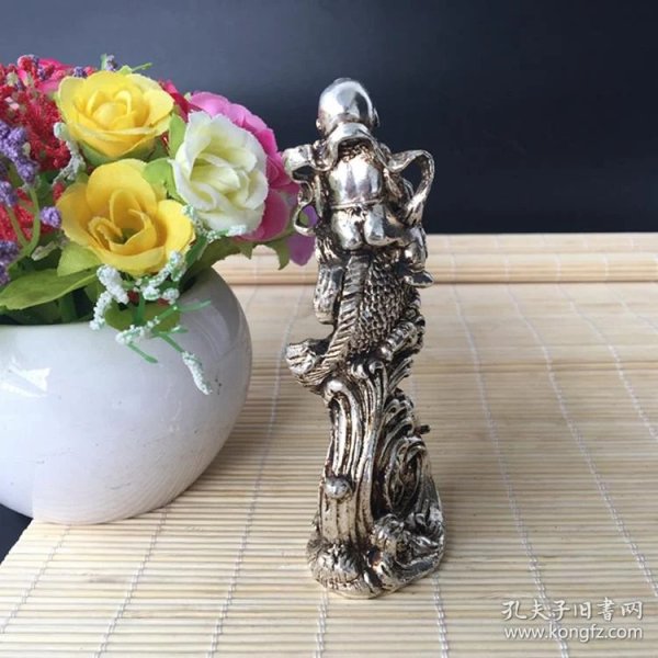 古玩杂项收藏复古铜器白铜鎏银望子成龙铜器望子成龙摆件实物拍摄