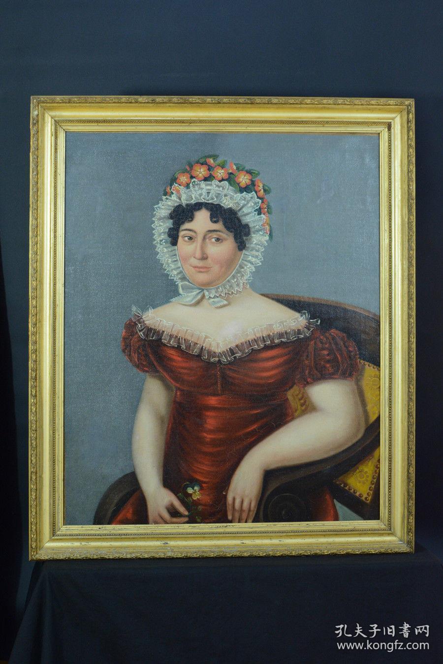 法国19世纪古董人物肖像油画尺寸:85×70cm 实木鎏金画框,品相非常不
