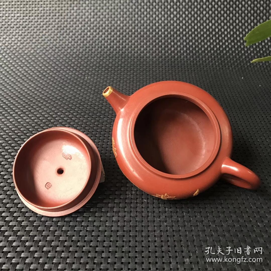 陈朱红全手工荷花紫砂壶180cc13x7