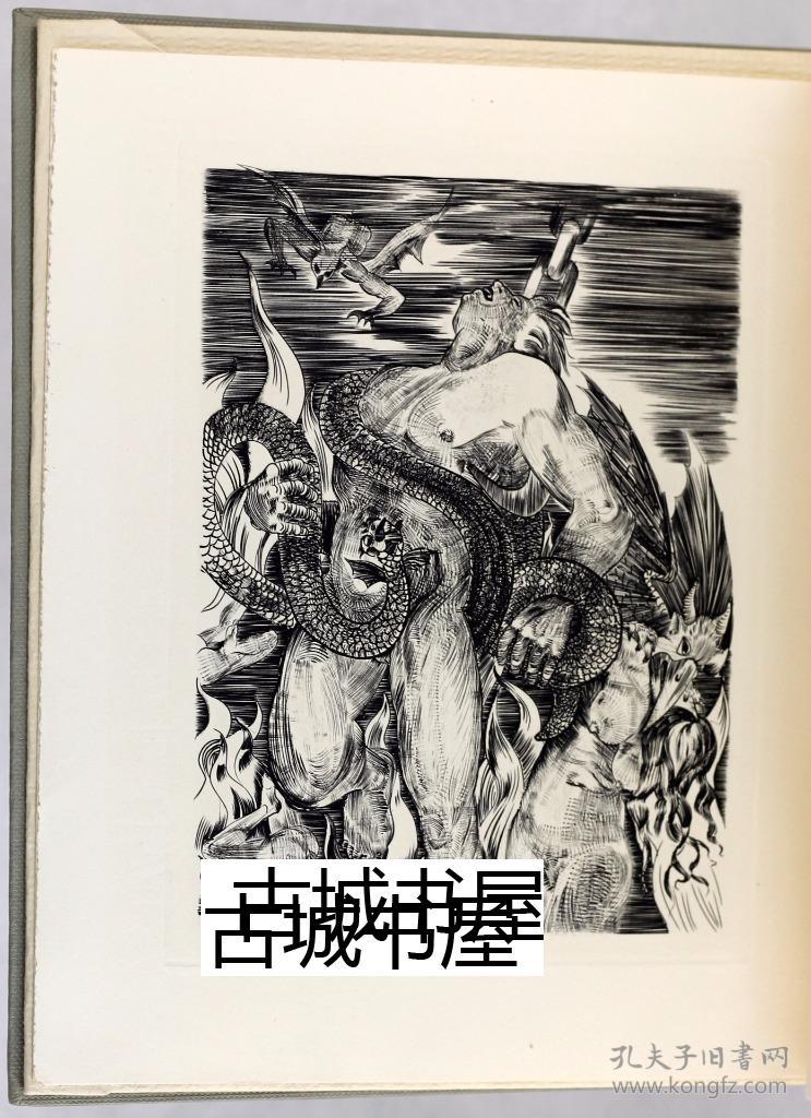 梅里美名著《炼狱里的灵魂》guezennec的精美木刻版画, 1947年出版.