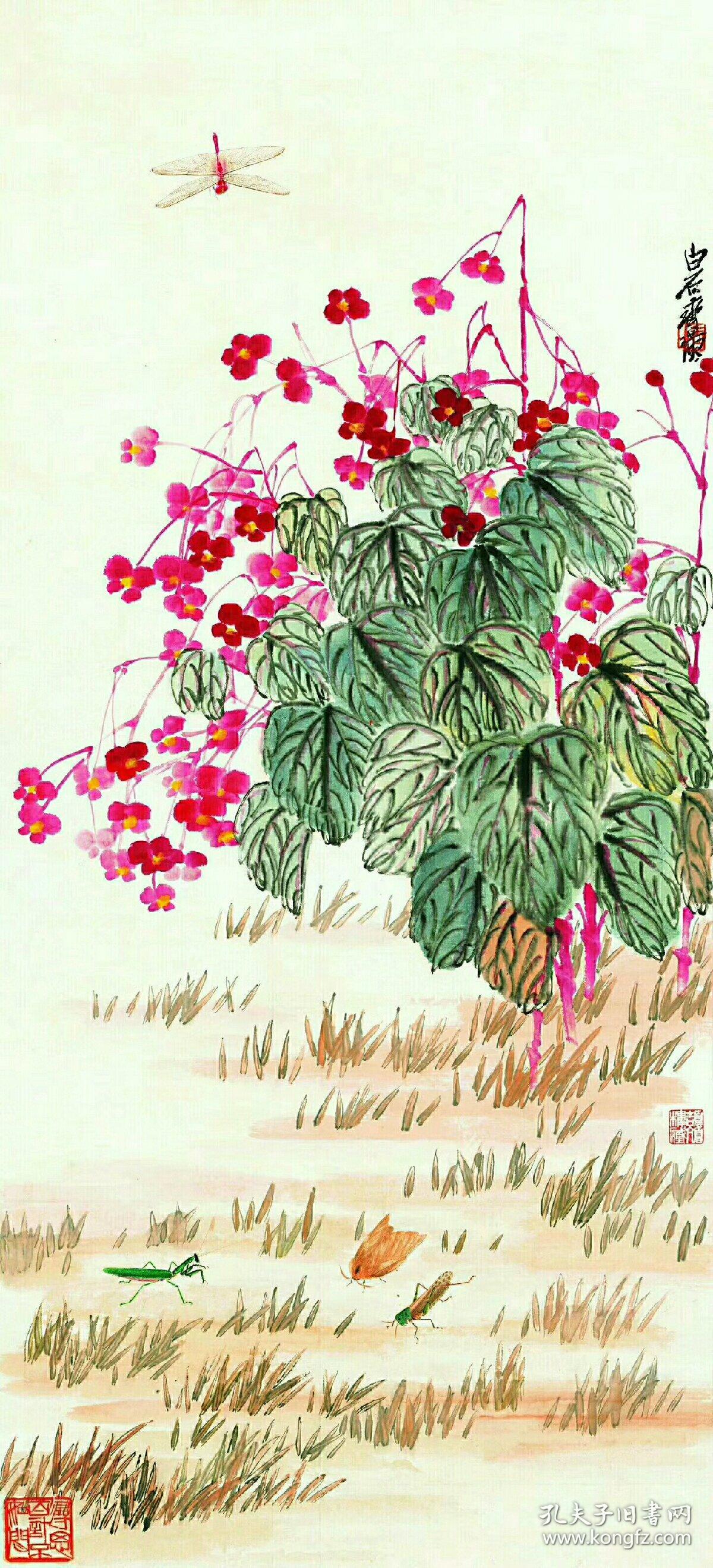 齐白石 海棠秋声.纸本大小51.2*112.4厘米.宣纸原色微喷印制.