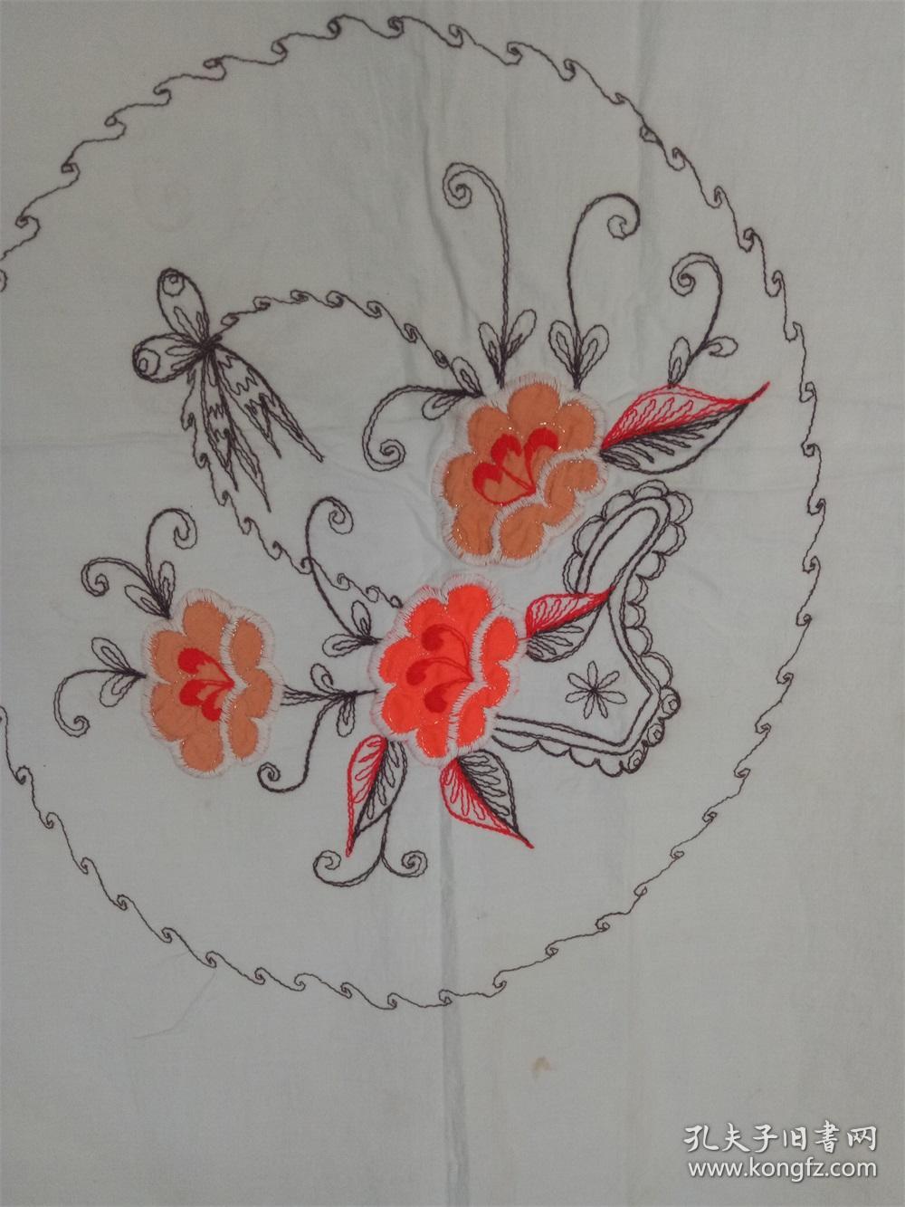 怀旧收藏 八十年代门帘 刺绣门帘 淡雅花朵图案 仅供收藏