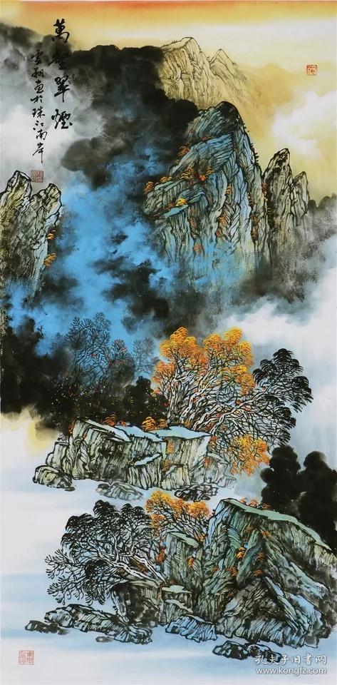 施云翔国画泼彩山水画纯手绘竖幅