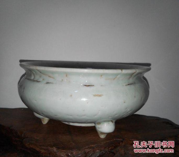 清代中早期德化窑青花香炉完整缩釉口径13厘米高6厘米