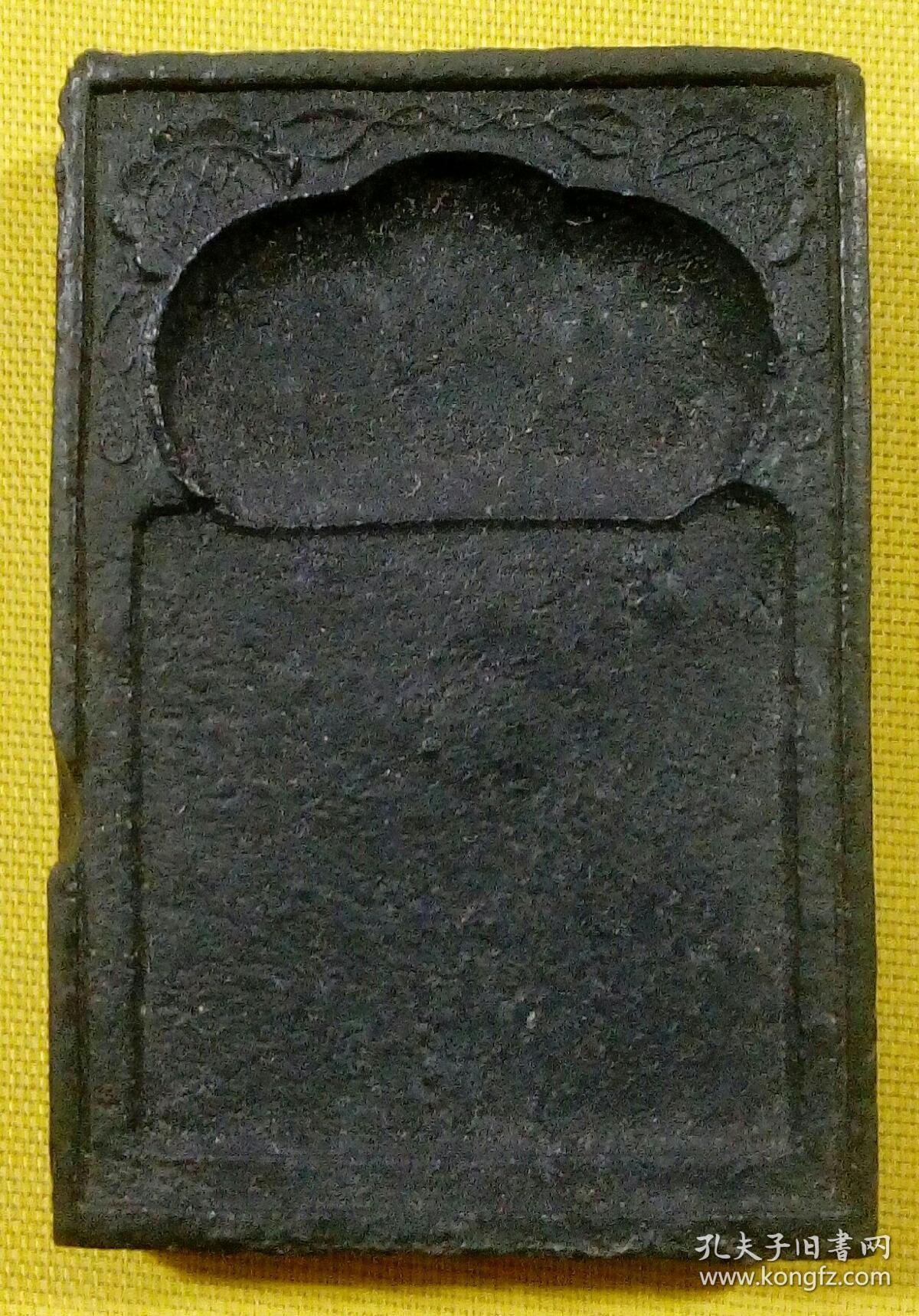 50年代 徽州老墨 砚台造型 背面牡丹图案 4.8*3.2*0.