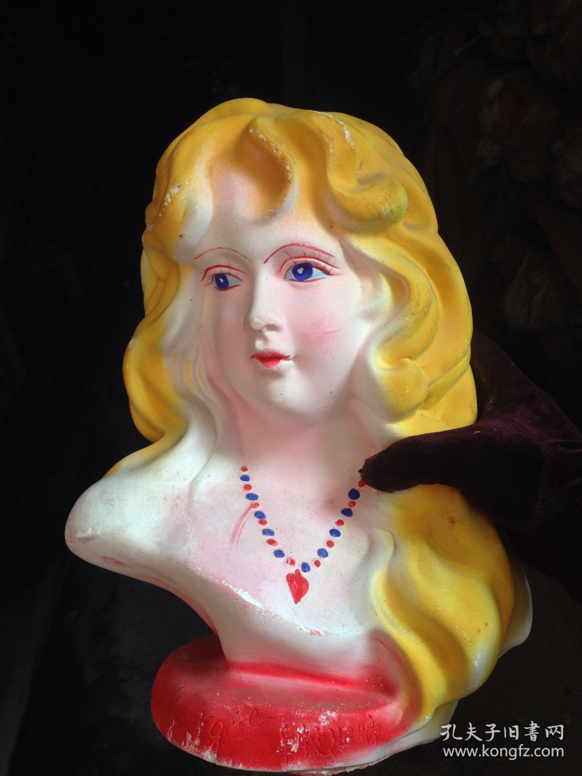 老彩色石膏像 琴女