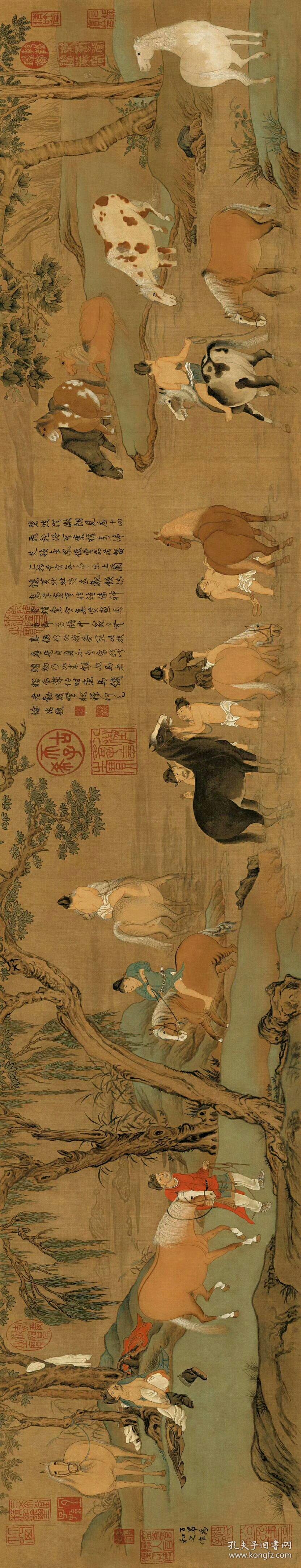 元_赵孟頫_浴马图.尺寸29.39*152.76厘米.