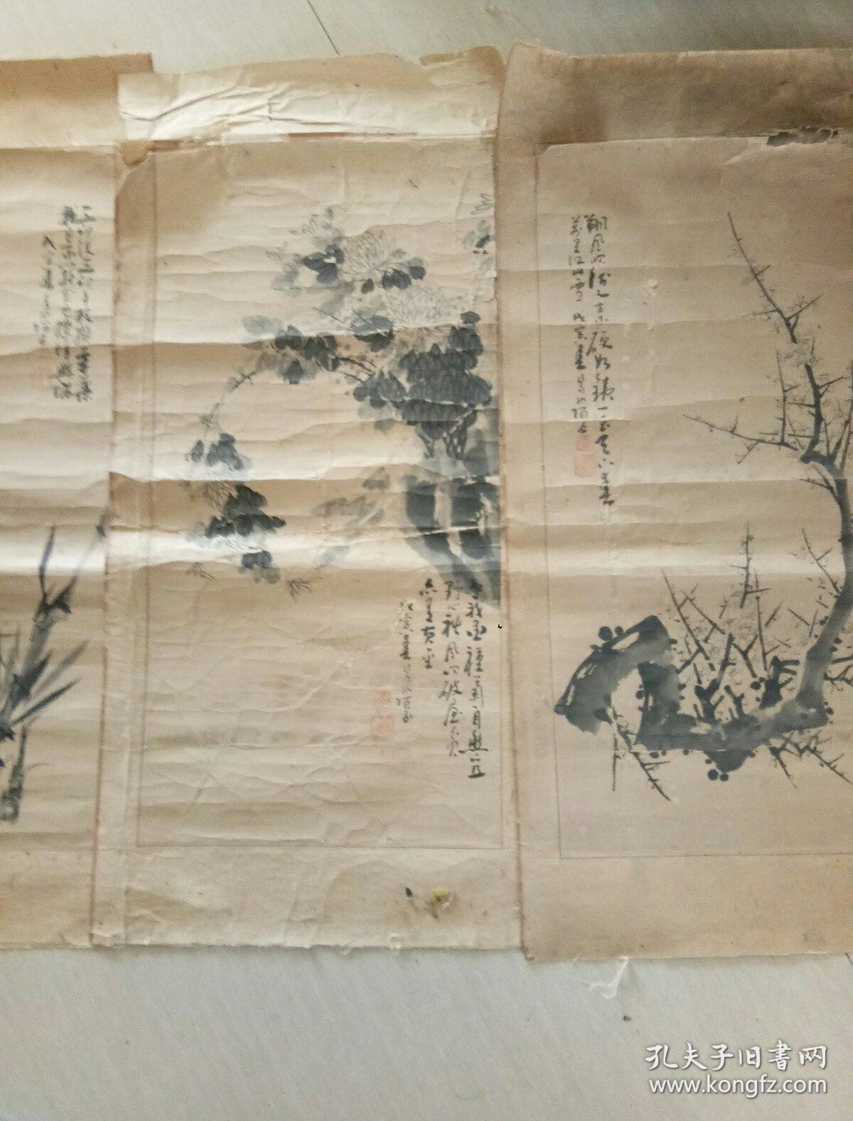 李陌石;梅兰竹菊四条屏