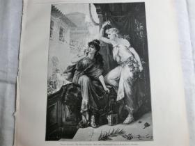 【百元包邮】1890年小幅木刻版画《庞贝城的节日》（Ein Fest in Pompeji）尺寸见图（货号100134）