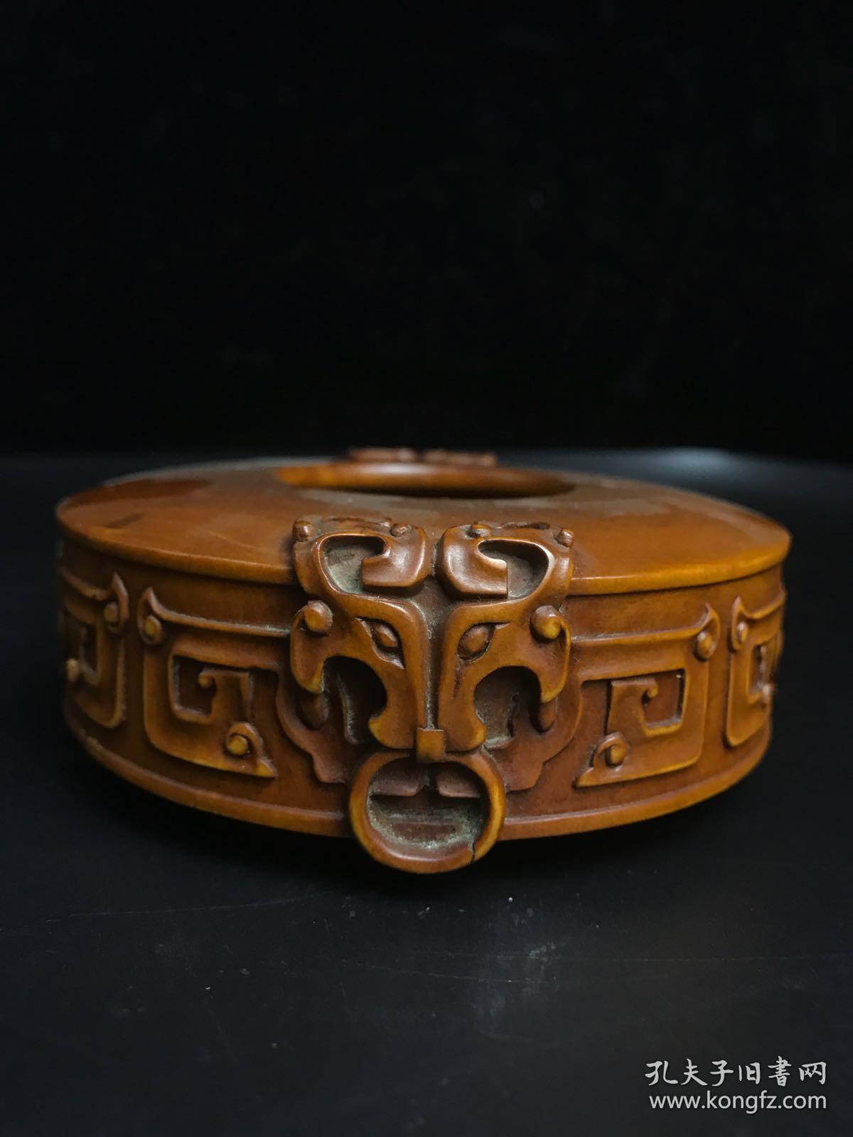 古玩杂项保真包老清黄杨木雕螭龙水洗