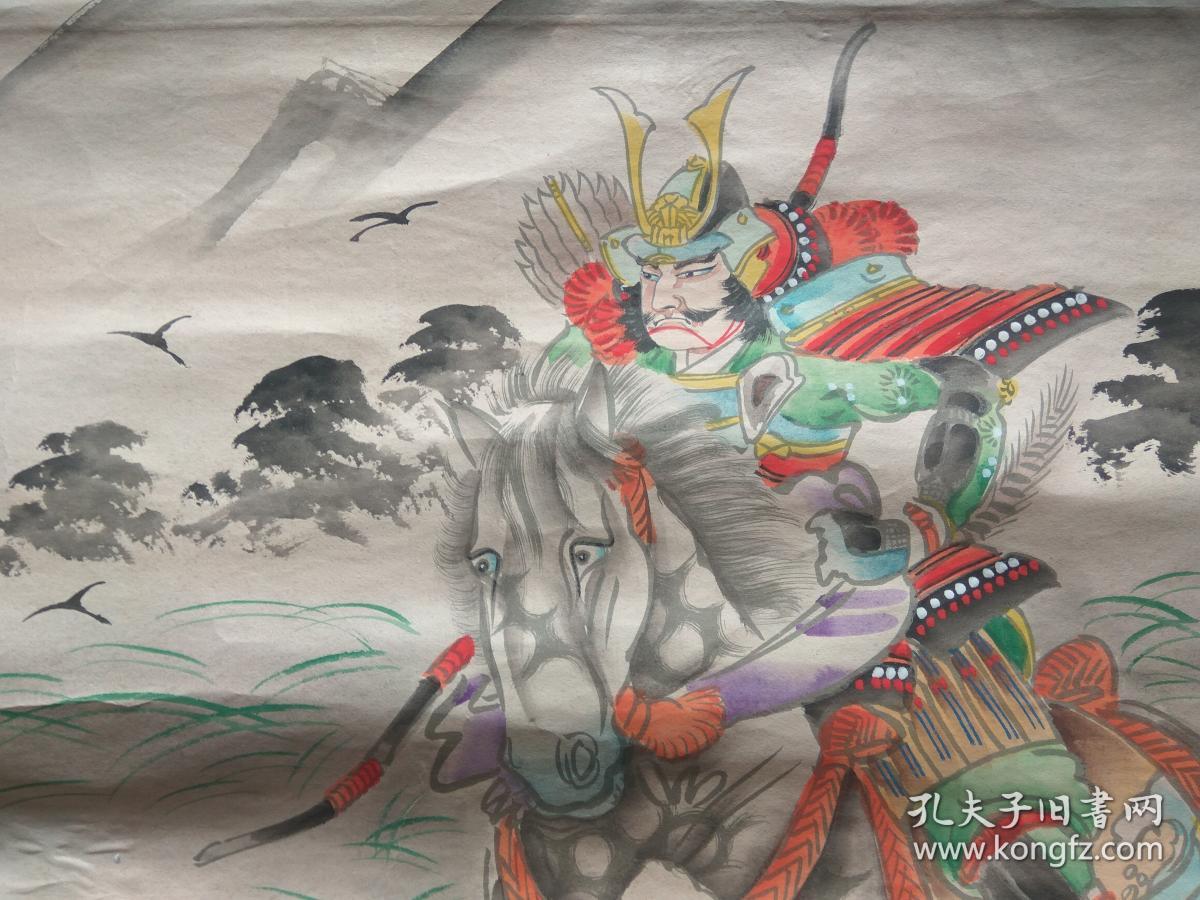 民国日本凤堂绘骑马将军大幅印刷立轴