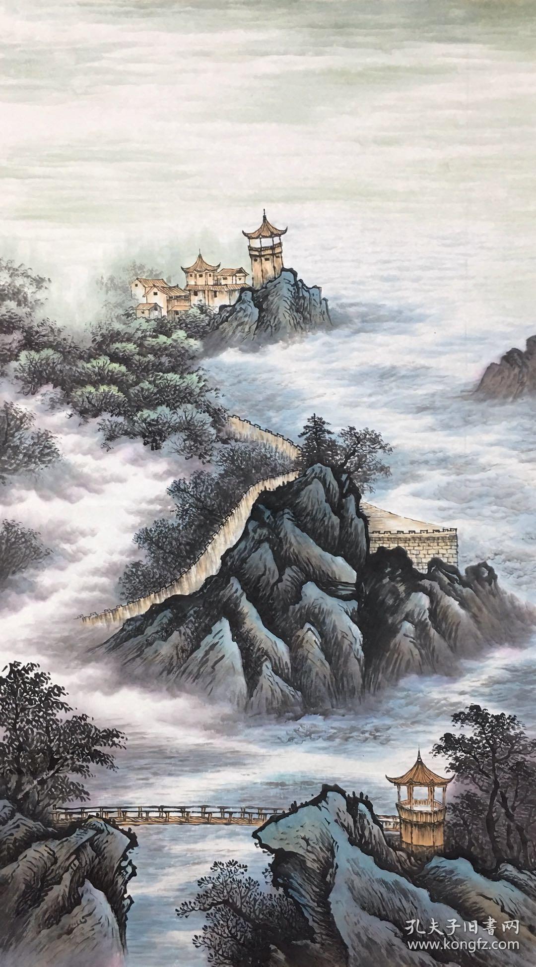 名人字画手绘著名青年画家邓志锋四大名楼画芯约138x68厘米x4幅