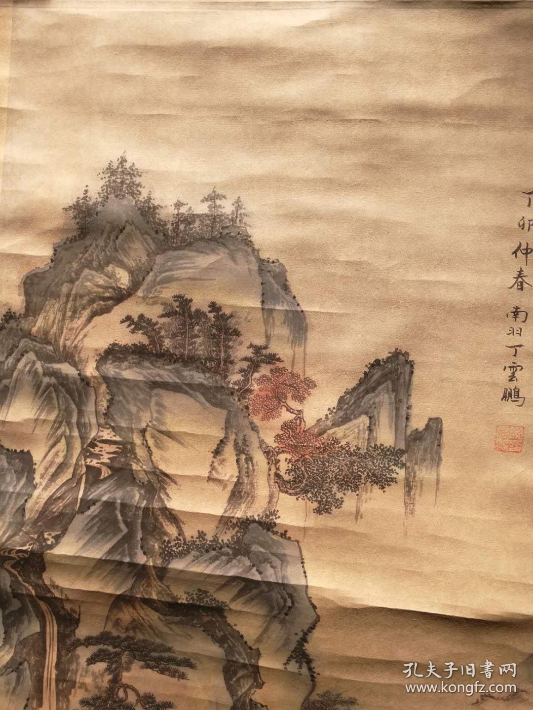 明代著名画家丁云鹏精品花鸟水印画手工上色提款印章均为手工已裱立轴