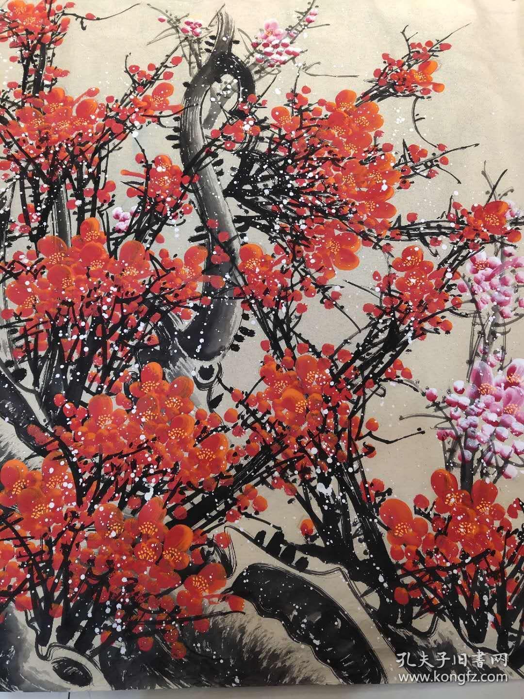 国画墙角数枝梅王全兴96x180cm提供画家与作品合影照片