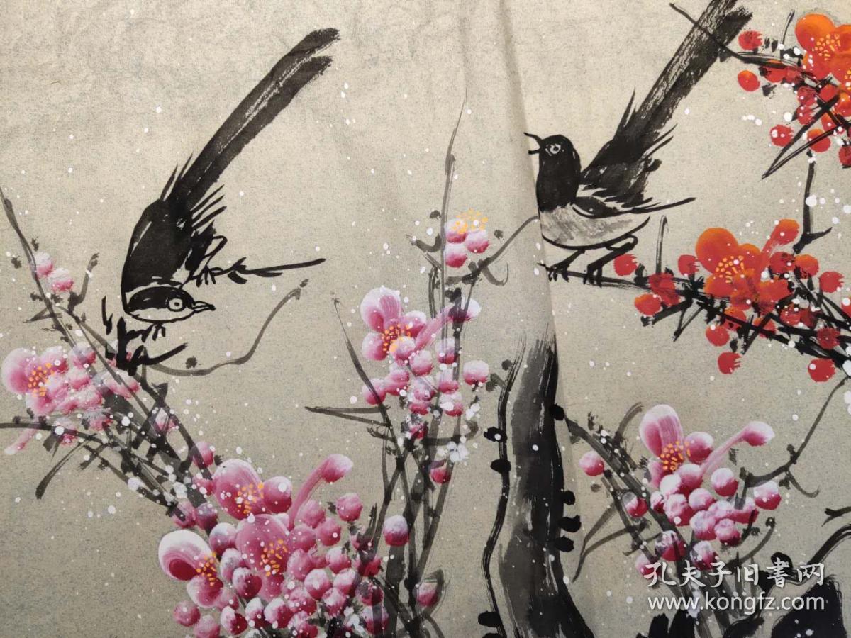国画墙角数枝梅王全兴96x180cm提供画家与作品合影照片