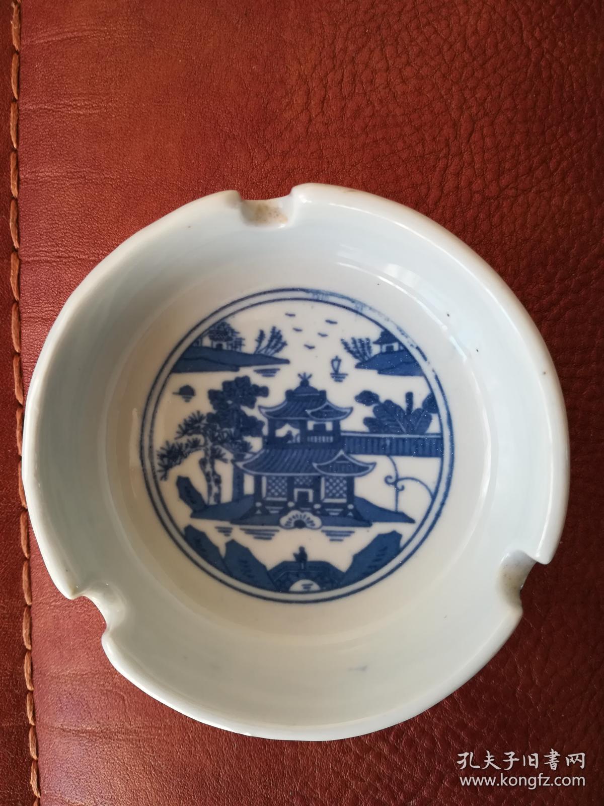 六十年代人民瓷厂青花山水烟灰缸底款景德镇人民瓷厂人民瓷厂3次获