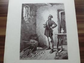 【百元包邮】1880年木刻版画《破窗而逃》 （Entwischt） 尺寸约40.8*27.5厘米 （货号601236）