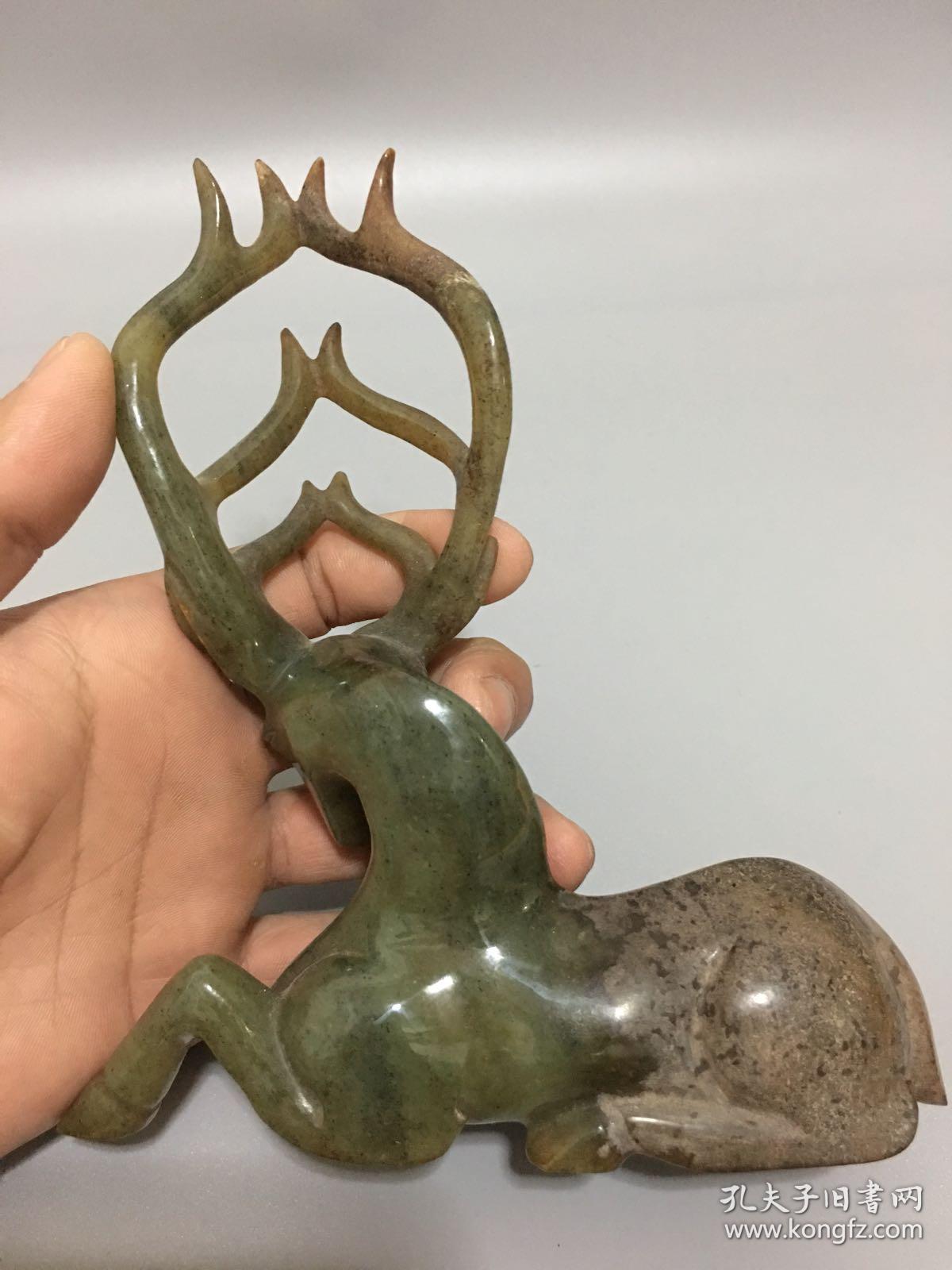 战汉老玉器 和田玉 天然玉石(鹿)该物件 包括鹿角