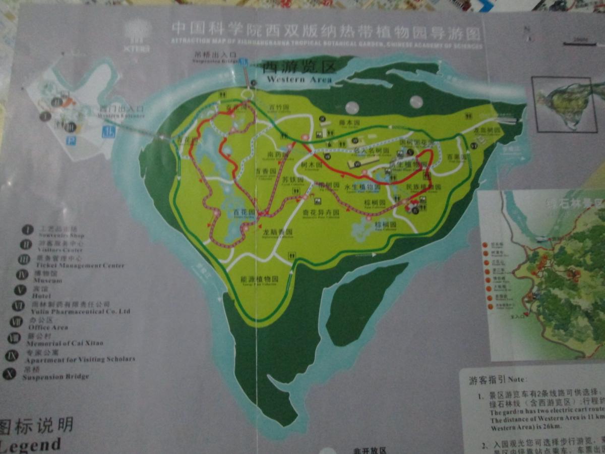 西双版纳地图：中国科学院西双版纳热带植物园导游图（年份不详）