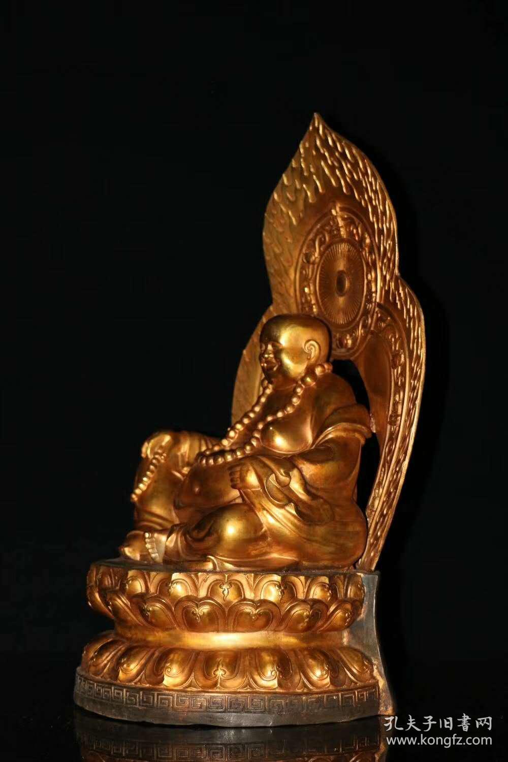 旧藏黄铜鎏金佛像背光大肚弥勒佛一尊高57厘米长30厘米宽29厘米重约15