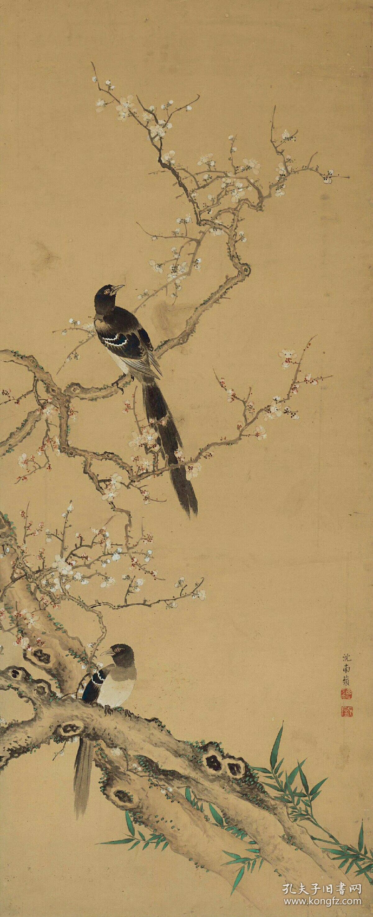 沈铨 喜鹊双喜图立轴.纸本大小53.53*131.33厘米.