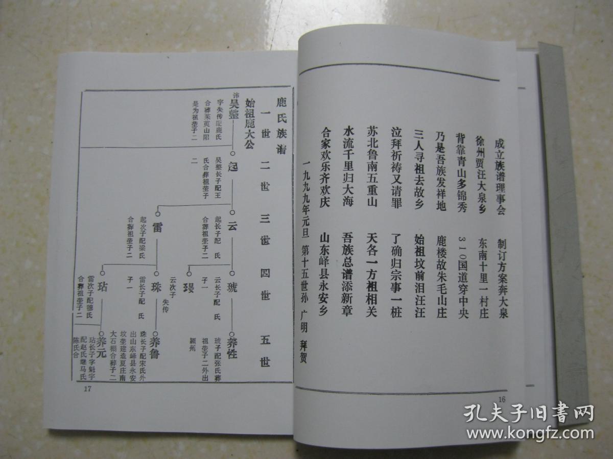 鹿氏族谱复印本江苏省徐州市铜山县李庄崔庄夏庄枣庄一带始祖鹿大公讳