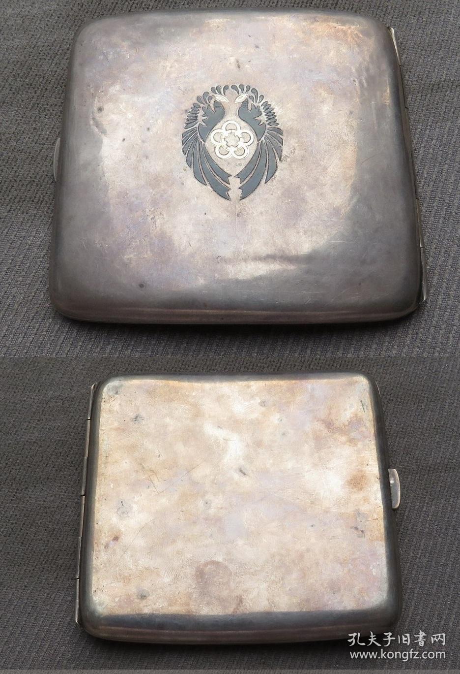 日本特别大演习奉仕嵌凤鸟金花图案纯银烟盒