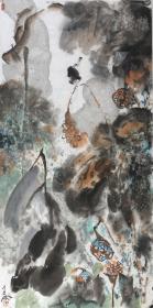 著名画家、中国艺术杂志副主编 王欣 水墨画作品“荷塘”一幅（纸本软片，约8.2平尺，钤印：王欣印信；作品由《中国美术市场报》直接得自于艺术家本人）HXTX111455