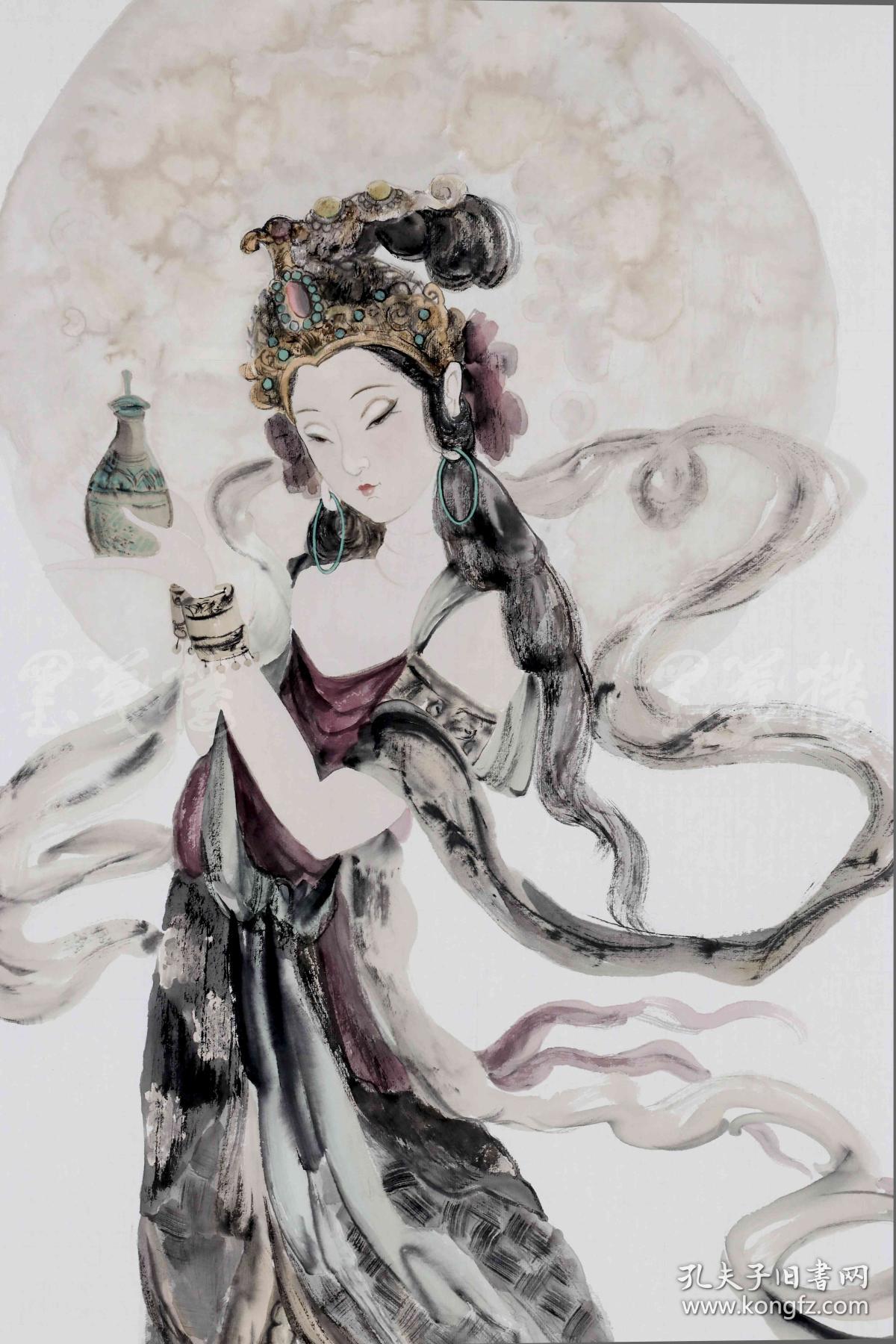 美协理事 金格格 2014年水墨人物画作品《净水观音图》一幅(纸本软片