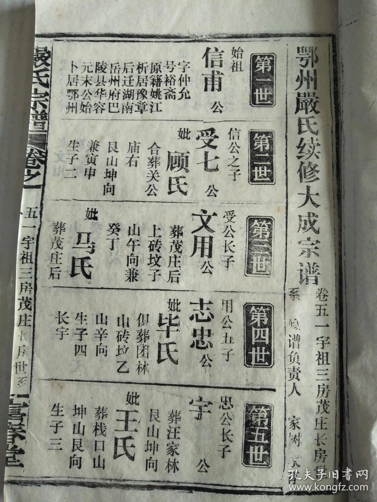 严氏宗谱 【富春堂】信甫公支 (信甫 字仲允 号裕斋 原籍姚江 析居