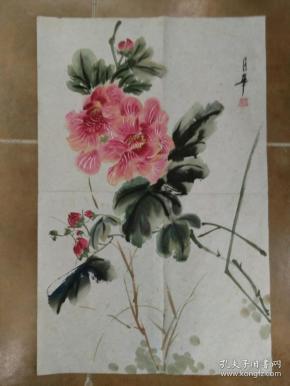 武汉同济医院老画家何月华国画"芙蓉花",品好包快递.