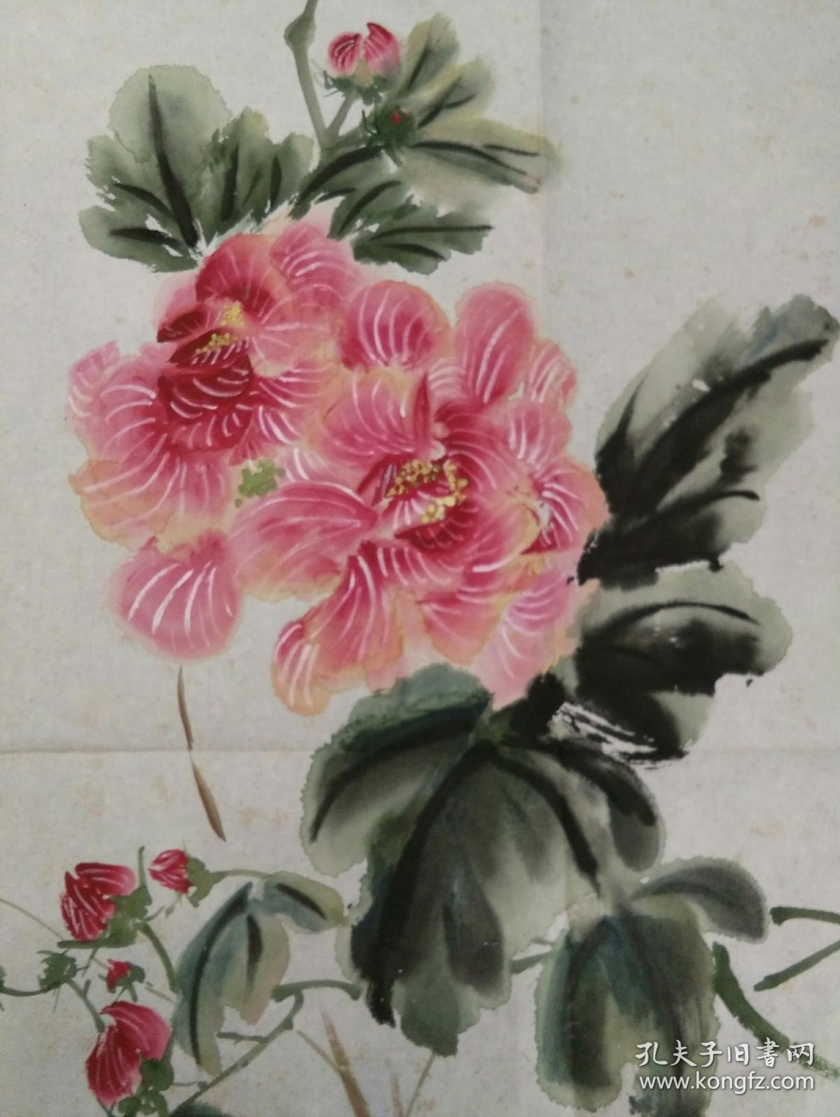 武汉同济医院老画家何月华国画"芙蓉花",品好包快递.