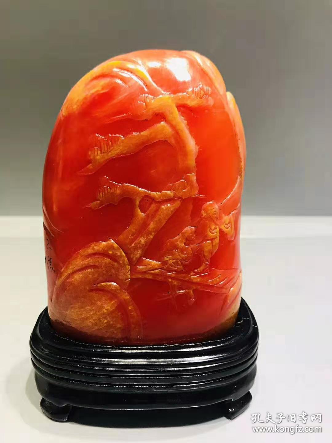 寿山石红田黄石印章尺寸宽80mm厚45mm高140mm