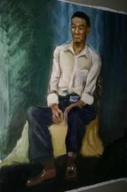 名家布面油彩油画《男坐像》—【低价拍售完为止】油画作品（*U-WP30YP）