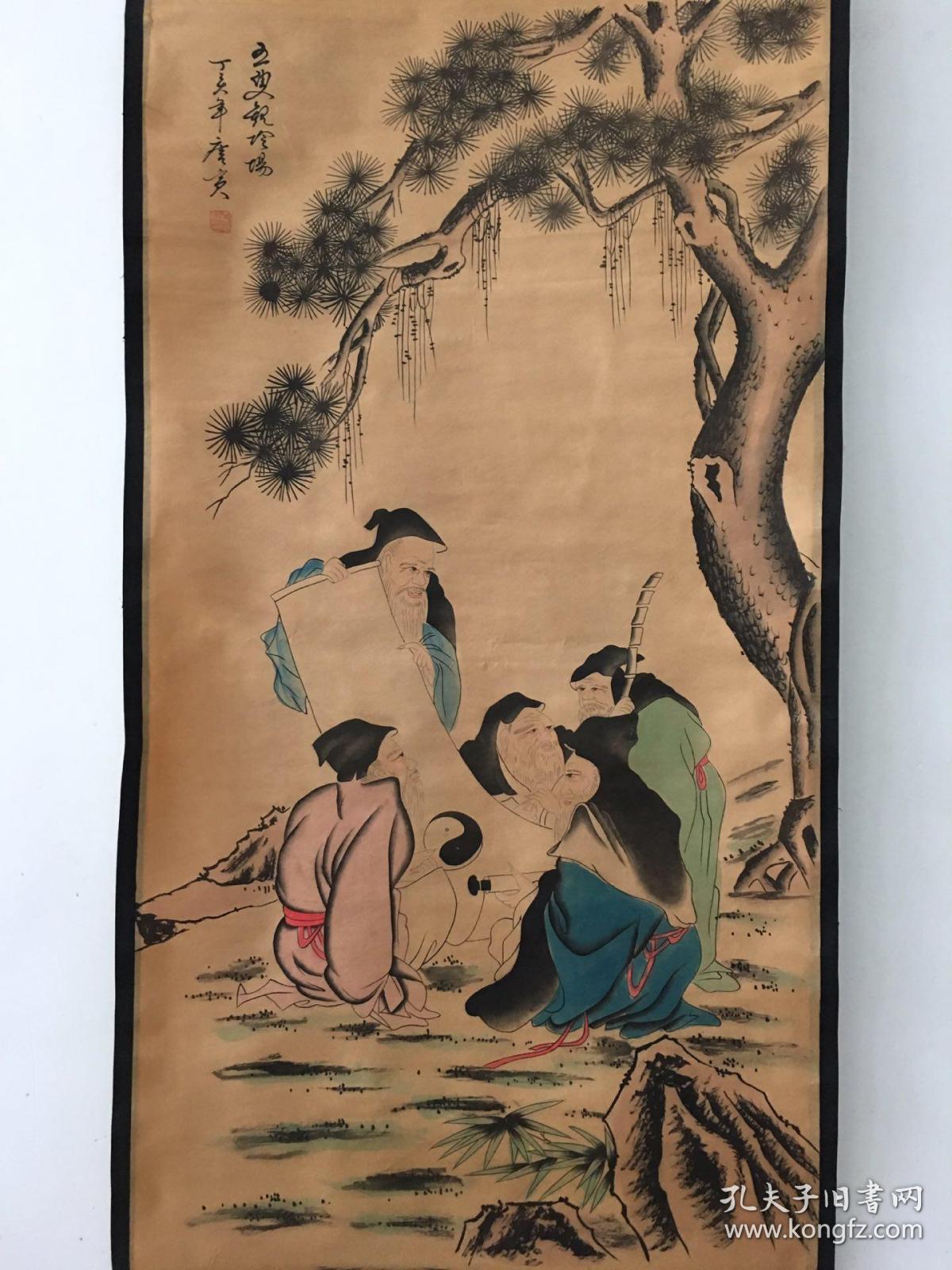 仿古中堂字画中堂画国画客厅挂画山水画陈少梅五老图装裱装饰画