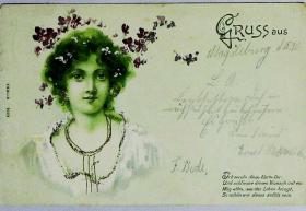德国1901年美女实寄明信片  原物拍照j