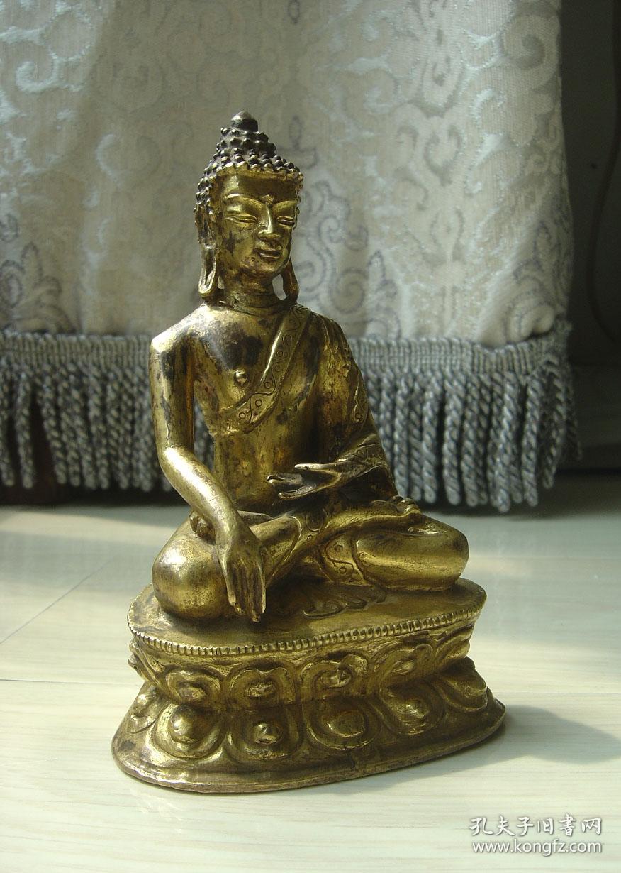 清铜鎏金释迦牟尼佛座佛像.