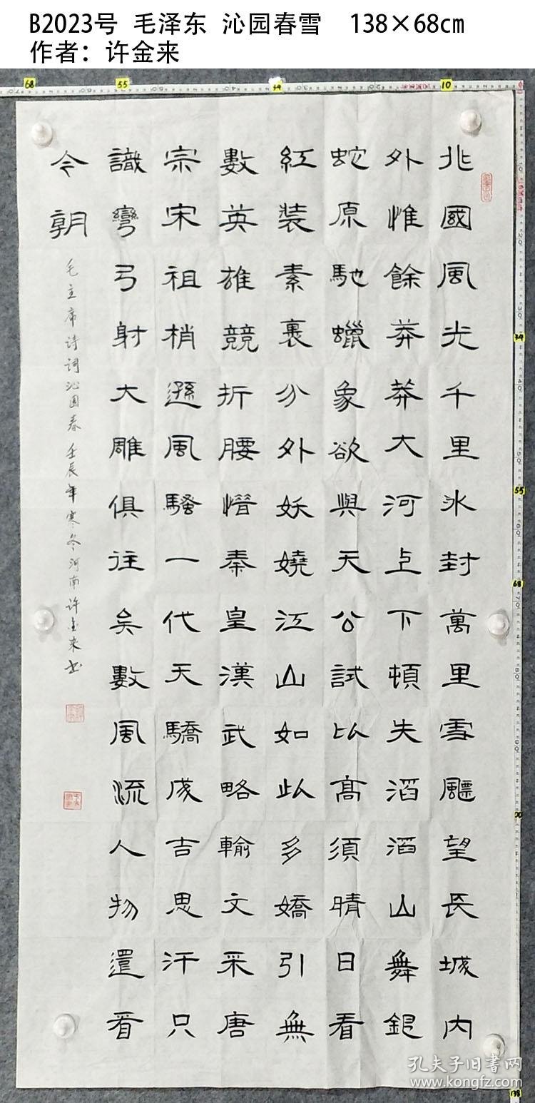 b2023号书法 沁园春雪 138×68cm 作者:许金来 郑州书法家协会会员