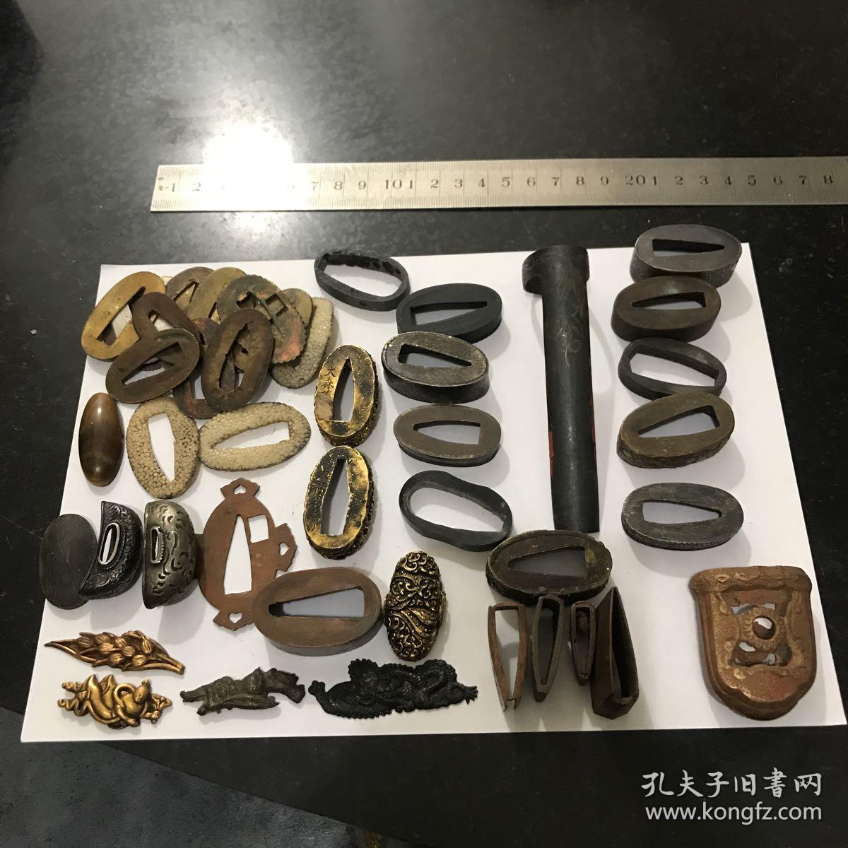 日本武士刀配件零件 50件合售包老 保证日本回流的 珍珠鱼皮垫 牛角