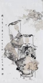 当代著名水墨画家、中央国家机关美协理事 金格格 2014年水墨人物画作品《秋玉双月图》一幅（纸本软片，约8.6平尺，钤印：格格；作品由《中国美术市场报》直接得自于艺术家本人） HXTX105412