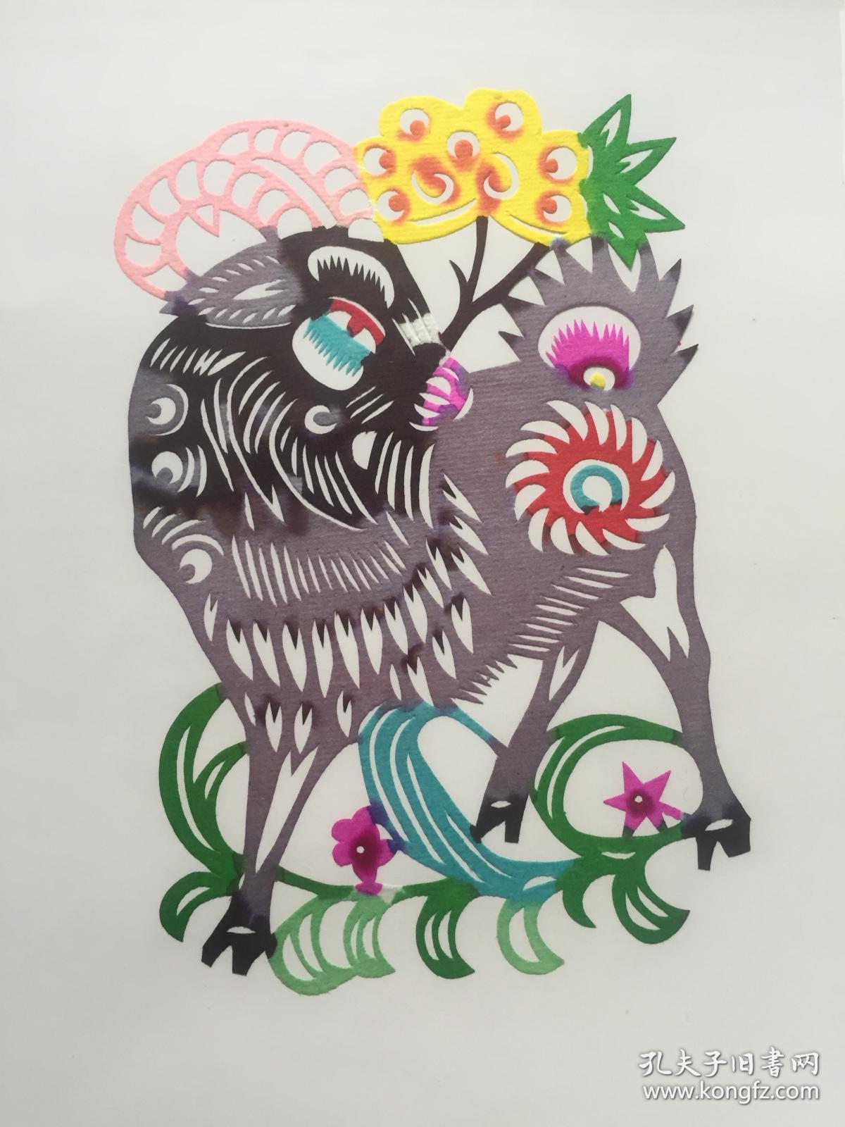 5新上老手工艺人手工着色彩色剪纸羊漂亮
