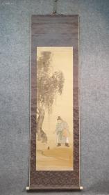 民国名家（晓山）手绘人物 骨质轴头绢本
