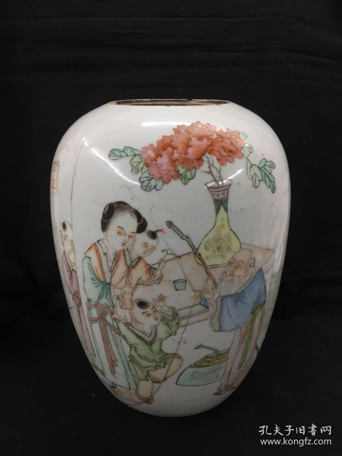 福顺满庭芳清民时浅绛彩名家汪永顺人物大罐一尊型端釉色莹润人物细腻