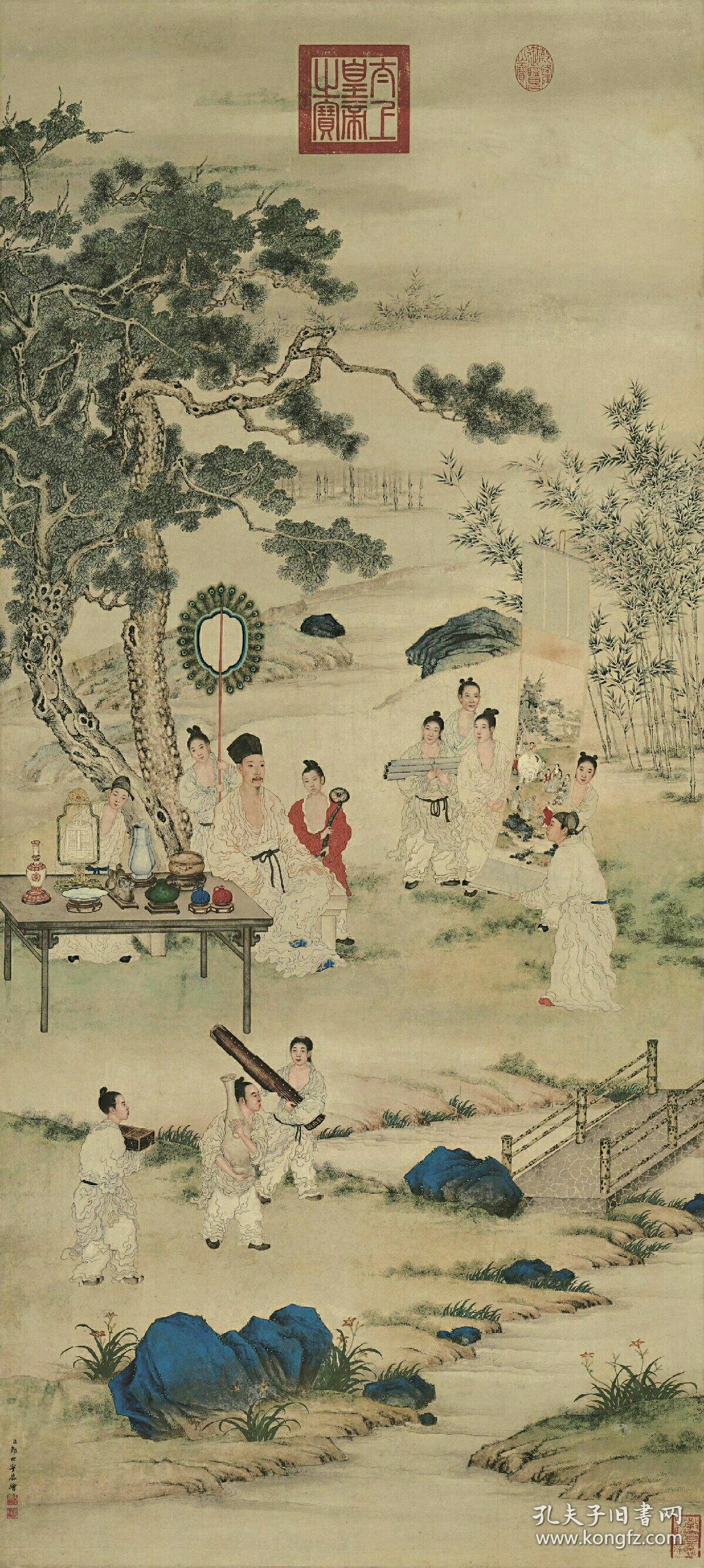 郎世宁-弘历观画图.纸本大小61.13*136厘米.宣纸原色微喷印制.