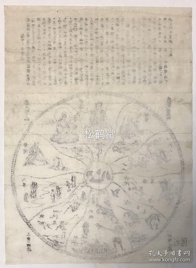 《观心十方界图》1件,日本精美佛教类版画,木版印刷,印刷精美,老旧之