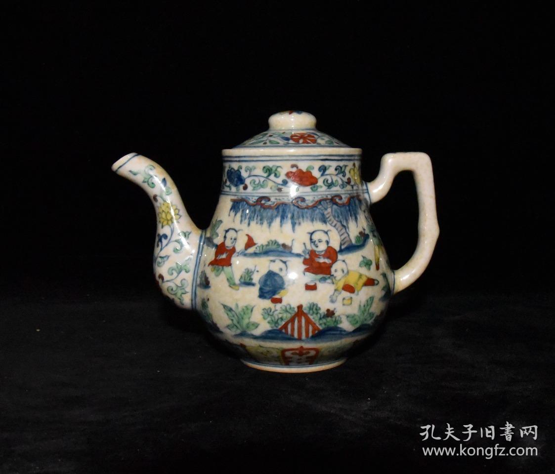 明代成化红胎斗彩婴戏图茶具一套盘28x282cm壶12x16x10cm杯52x73cm