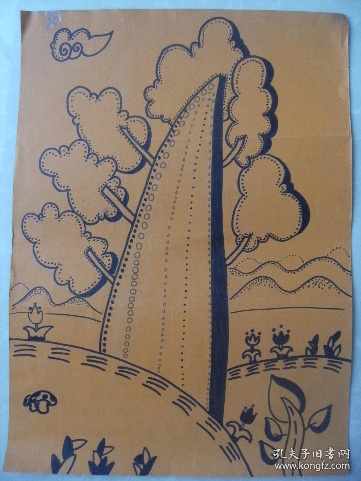 手持糖葫芦棉花糖的古装少男少女 线描装饰画美丽风景 东明县刘楼中学