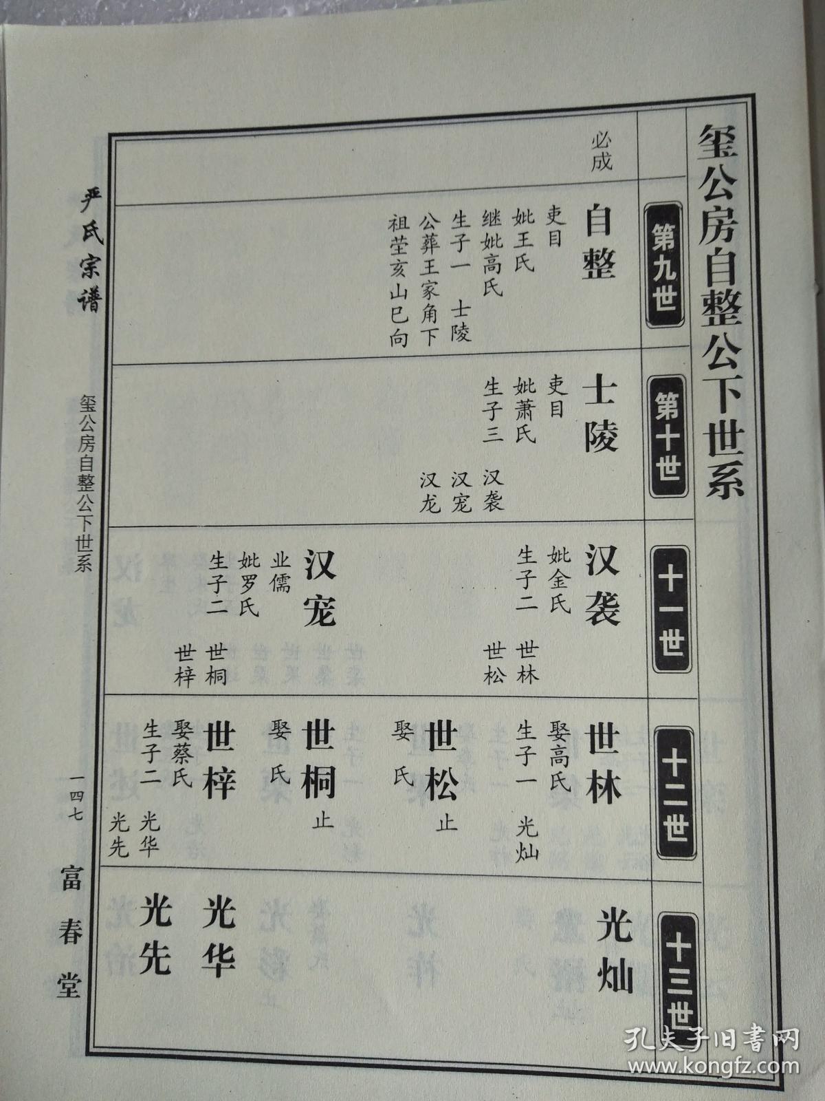 严氏宗谱【富春堂】湖北麻城仙居乡支 公十 字云(中间分开 缺63 64两